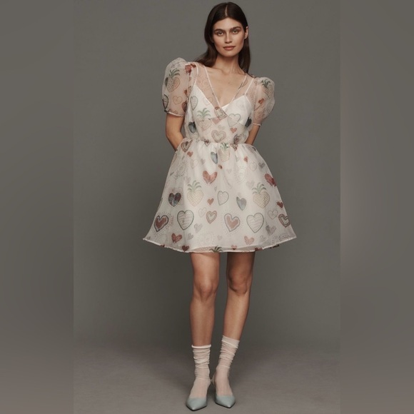 Anthropologie x Farm Rio Semi-Sheer Puff-Sleeve Dress Sz S NWT - Picture 1 of 15